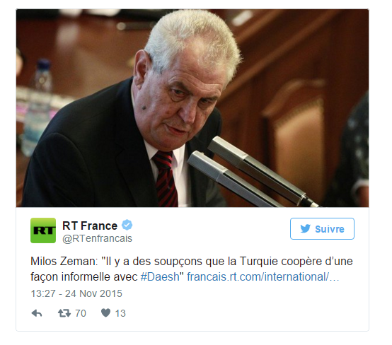 Tweet de Milos Zeman Président de la république Tchèque Tweet de Milos Zeman Président de la république Tchèque