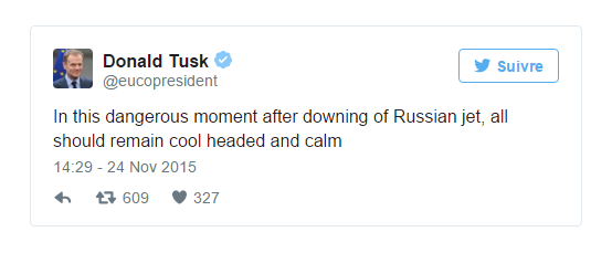 Tweet de Donald Tusk, président du Conseil européen Tweet de Donald Tusk, président du Conseil européen